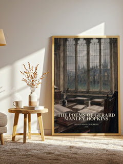 The Poems Of Gerard Manley Hopkins watercolour print in frame leaning in hallway – poetry wall art