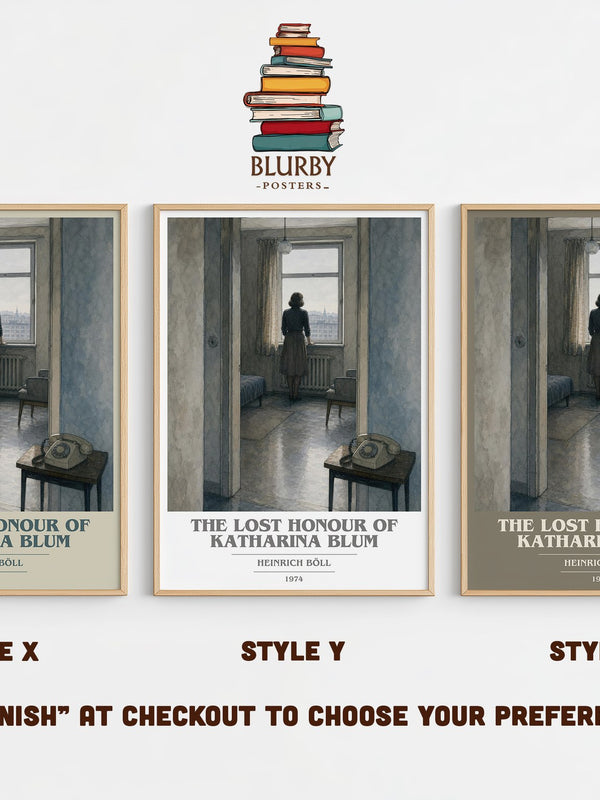 The Lost Honour of Katharina Blum book cover print in frame leaning in hallway – literary fiction wall art
