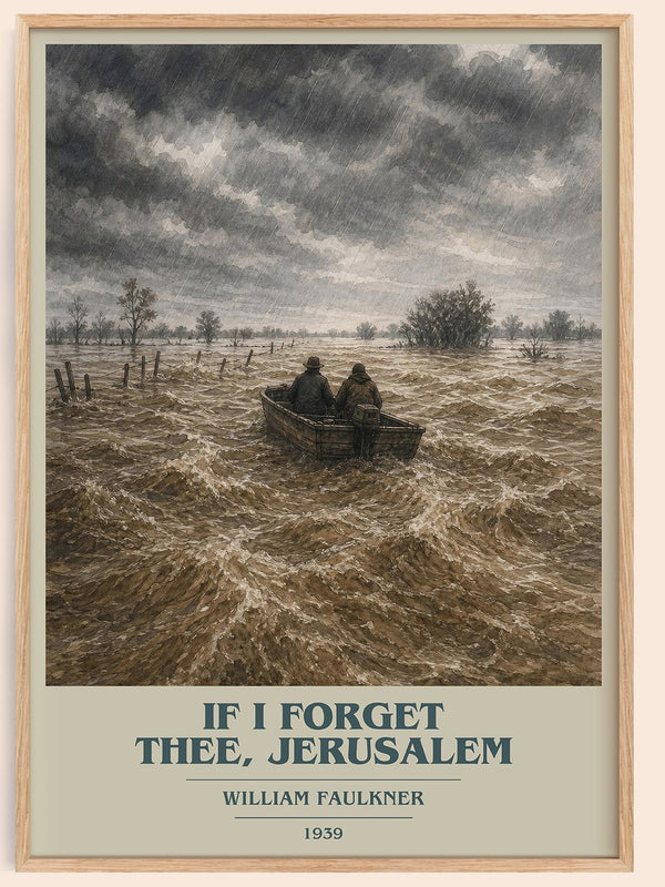 If I Forget Thee, Jerusalem book cover book poster by William Faulkner – framed literary art print