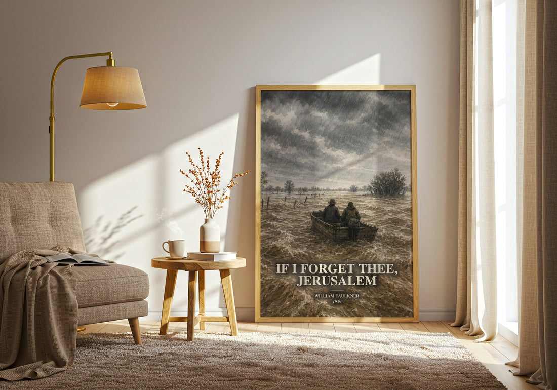 If I Forget Thee, Jerusalem watercolour print in frame leaning in hallway – literary fiction wall art