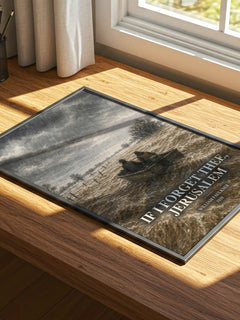 If I Forget Thee, Jerusalem watercolour book poster framed on wall – literary fiction wall art