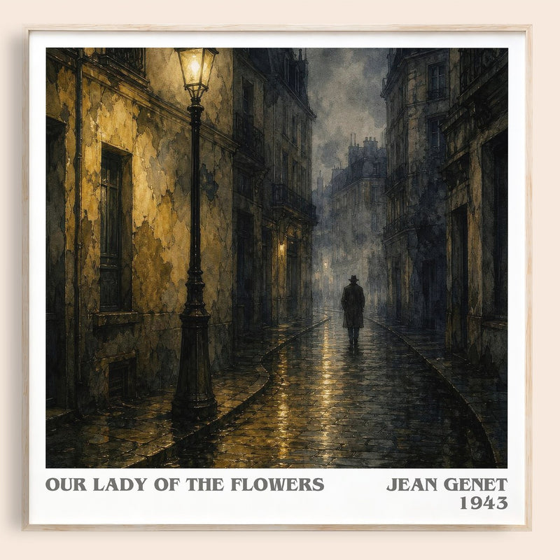 Our Lady of the Flowers literary book poster by Jean Genet – framed literary art print