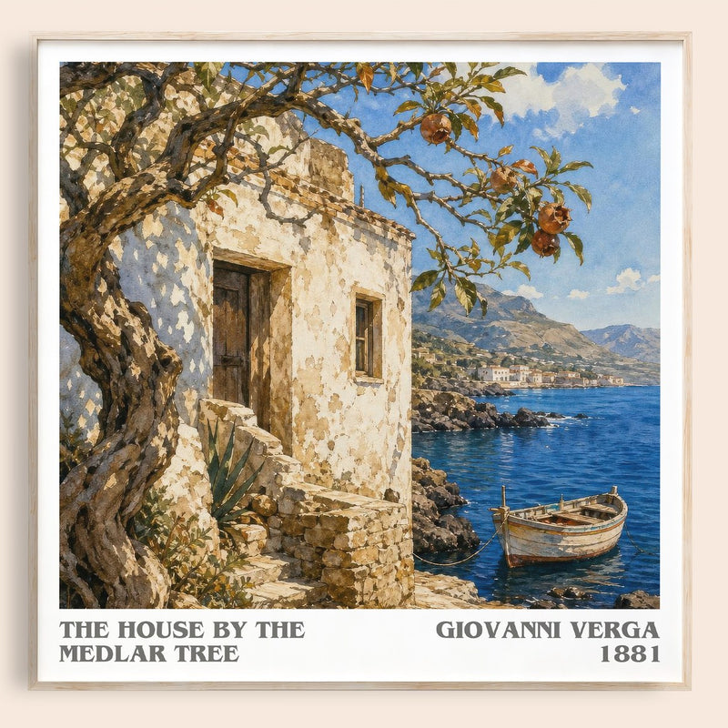 The House by the Medlar Tree literary book poster by Giovanni Verga – framed literary art print