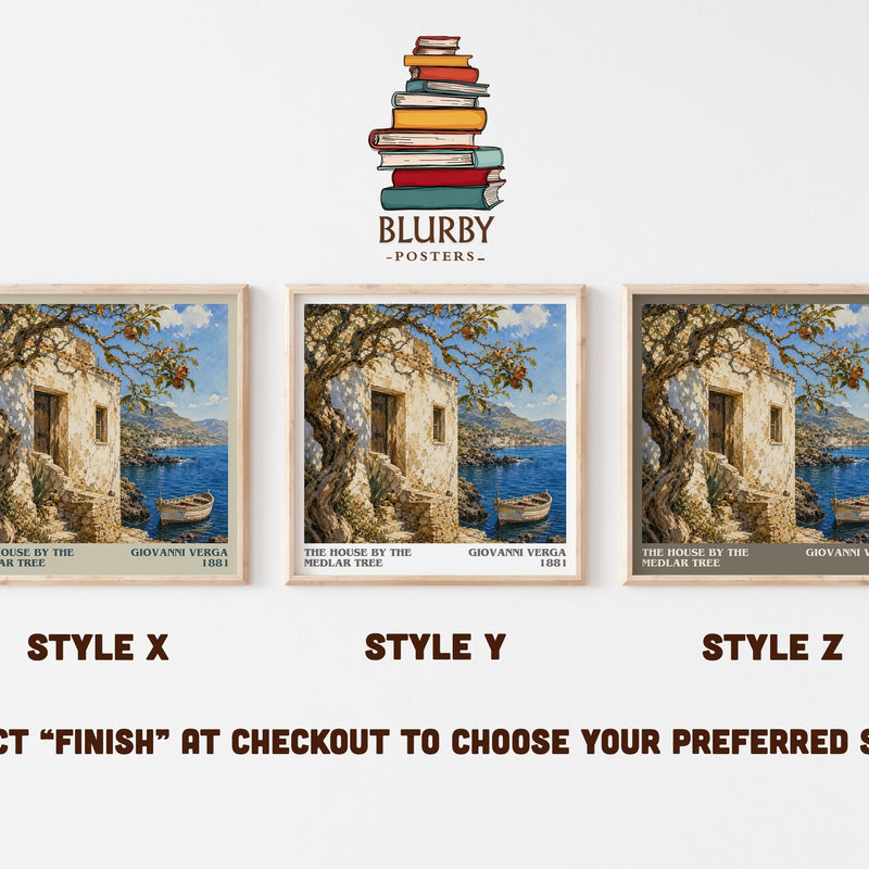 The House by the Medlar Tree literary print in frame leaning in hallway – literary fiction wall art