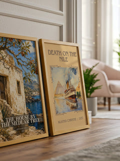 The House by the Medlar Tree watercolour print framed by window – literary home decor