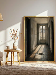 A Void watercolour print in frame leaning in hallway – literary fiction wall art