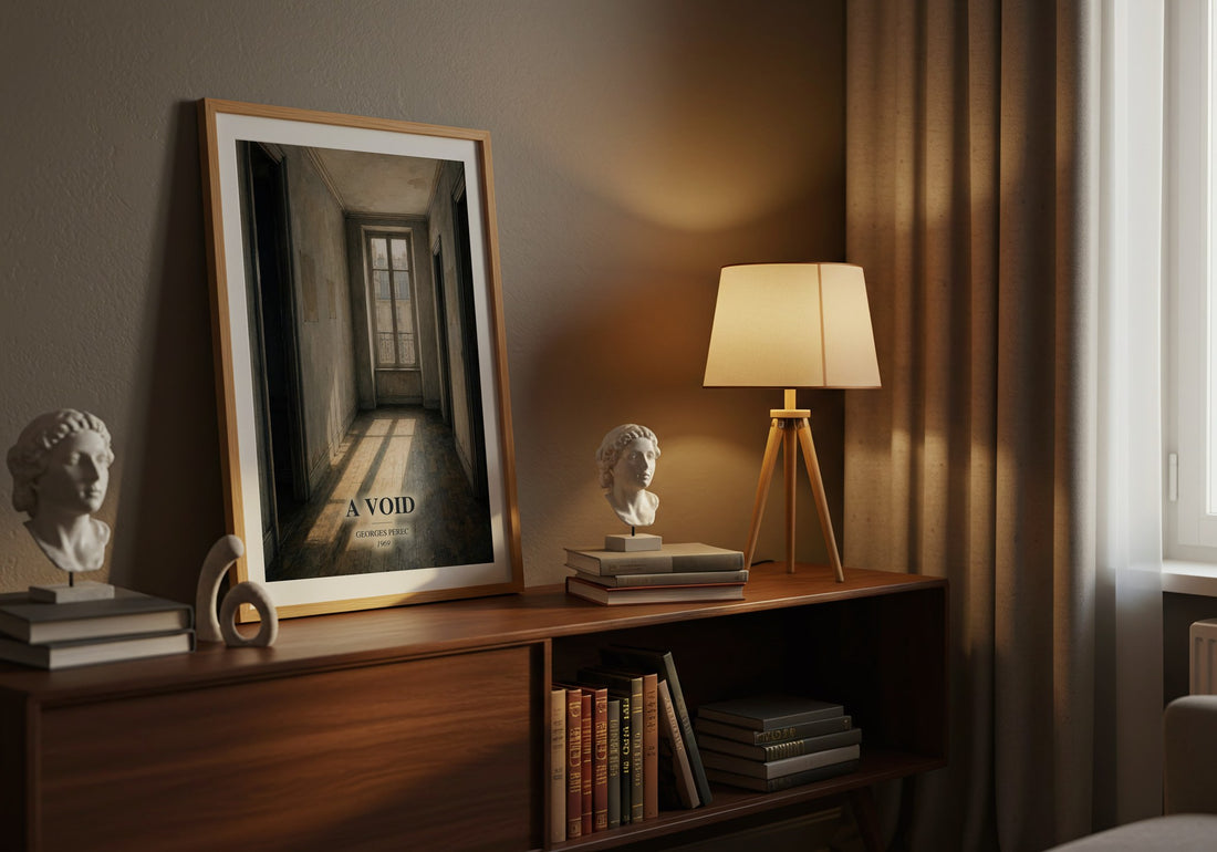 A Void watercolour print on bookshelf – Georges Perec fan gift