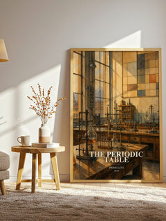 The Periodic Table watercolour print in frame leaning in hallway – memoir wall art