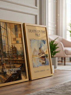 The Periodic Table watercolour print framed by window – literary home decor