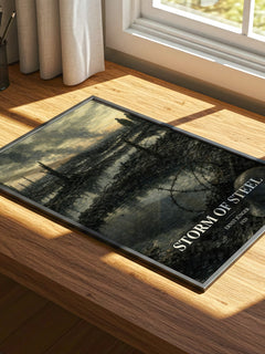 Storm of Steel watercolour book poster framed on wall – memoir wall art