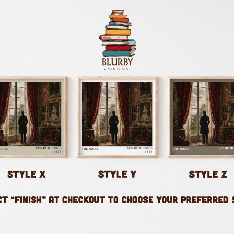 The Maias literary print in frame leaning in hallway – classic literature wall art