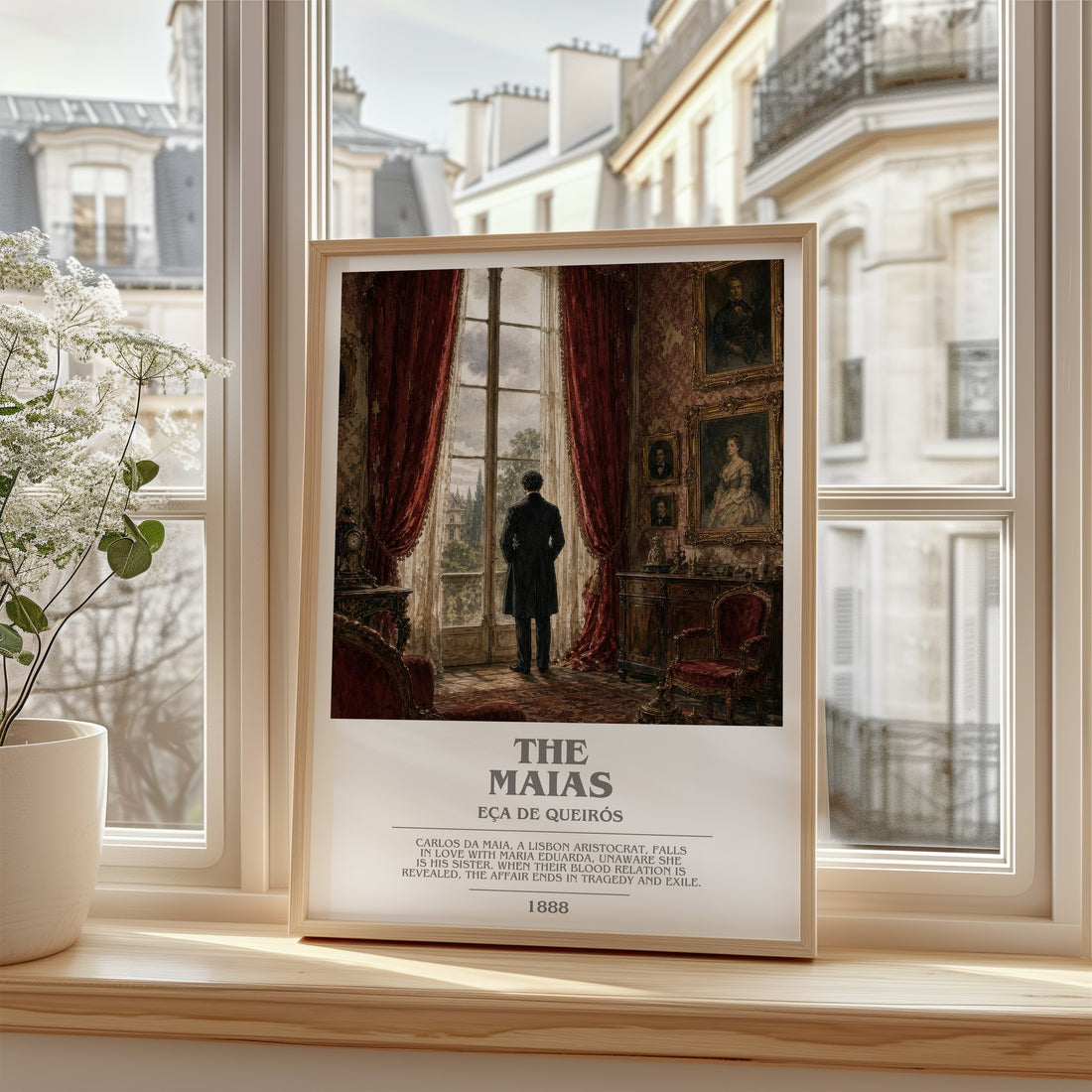 The Maias Bookish Wall Art by Eça de Queirós – framed print by a bright window