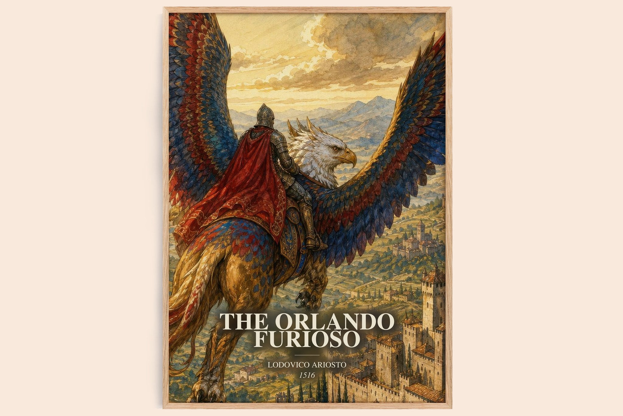 The Orlando Furioso Book Watercolour Illustration by Lodovico Ariosto