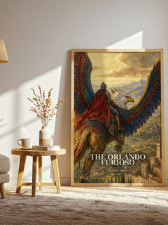 The Orlando Furioso watercolour print in frame leaning in hallway – poetry wall art