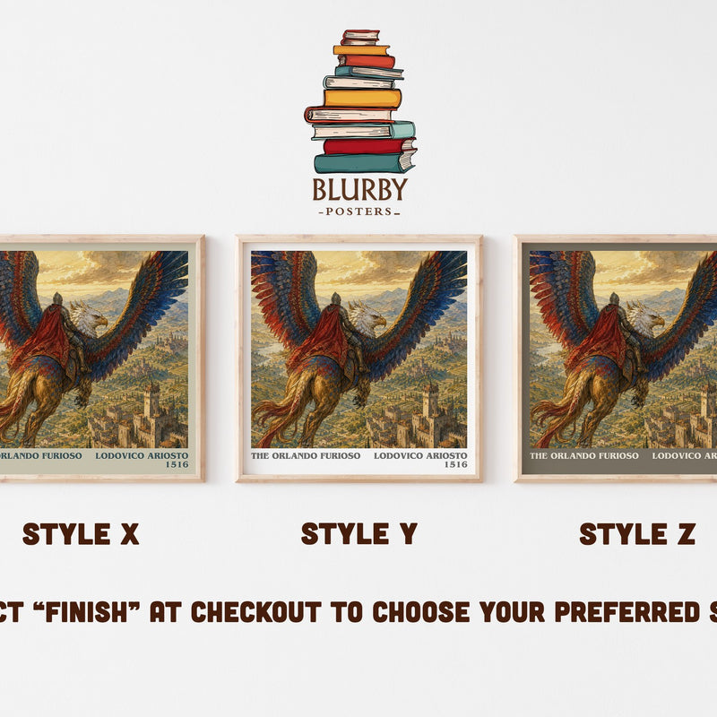 The Orlando Furioso literary print in frame leaning in hallway – poetry wall art