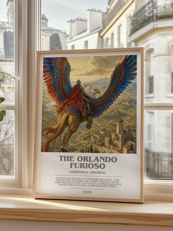 The Orlando Furioso Bookish Wall Art by Lodovico Ariosto – framed print by a bright window