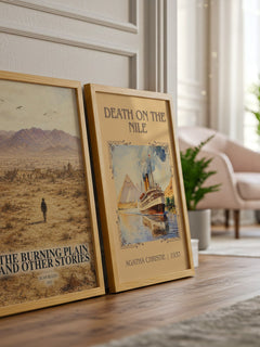 The Burning Plain and Other Stories watercolour print framed by window – literary home decor