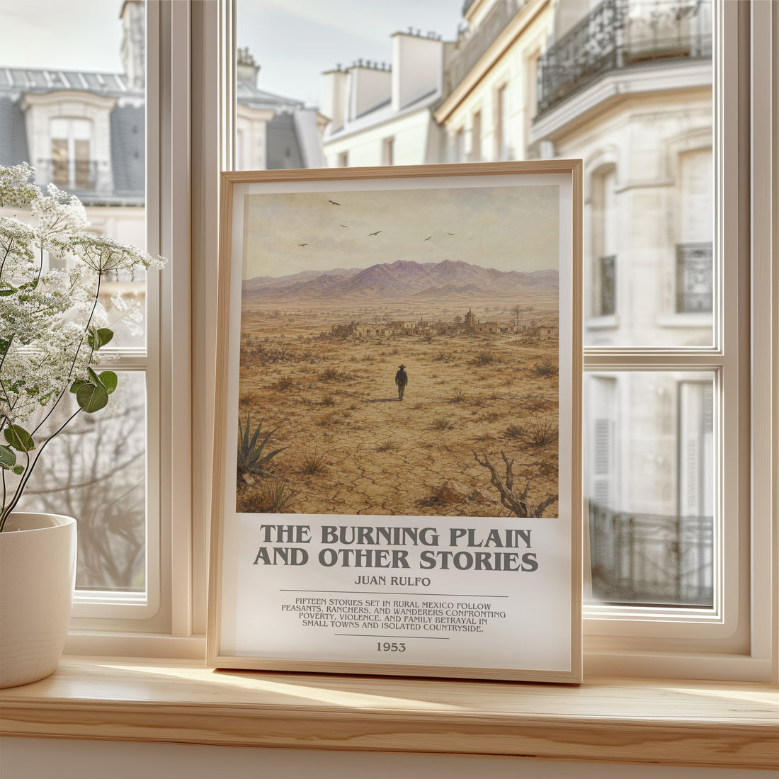 The Burning Plain and Other Stories Bookish Wall Art by Juan Rulfo – framed print by a bright window