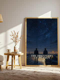 The Discovery of Heaven watercolour print in frame leaning in hallway – literary fiction wall art