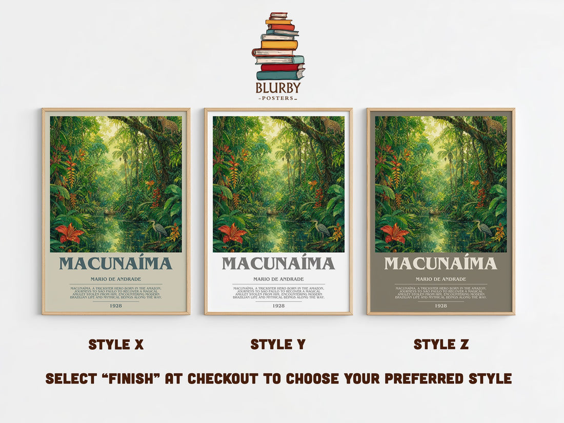 Macunaíma Bookish Wall Art by Mario de Andrade – Style X, Y and Z side by side – choose your finish