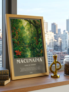 Macunaíma Bookish Wall Art by Mario de Andrade – framed print on a city-view windowsill