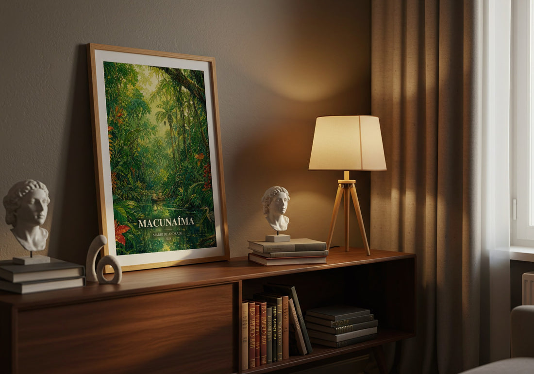 Macunaíma watercolour print on bookshelf – Mario de Andrade fan gift