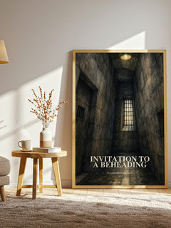 Invitation To A Beheading watercolour print in frame leaning in hallway – literary fiction wall art