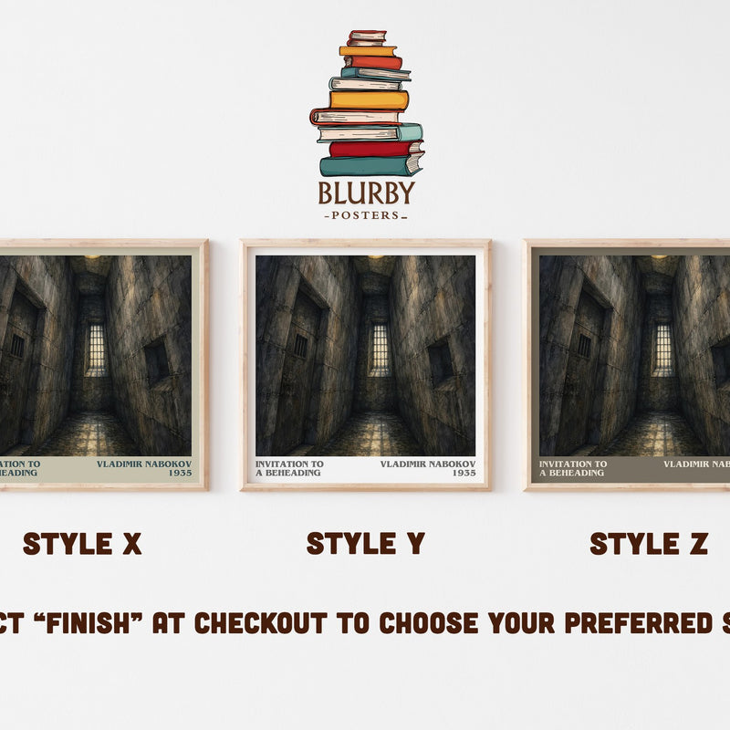 Invitation To A Beheading literary print in frame leaning in hallway – literary fiction wall art