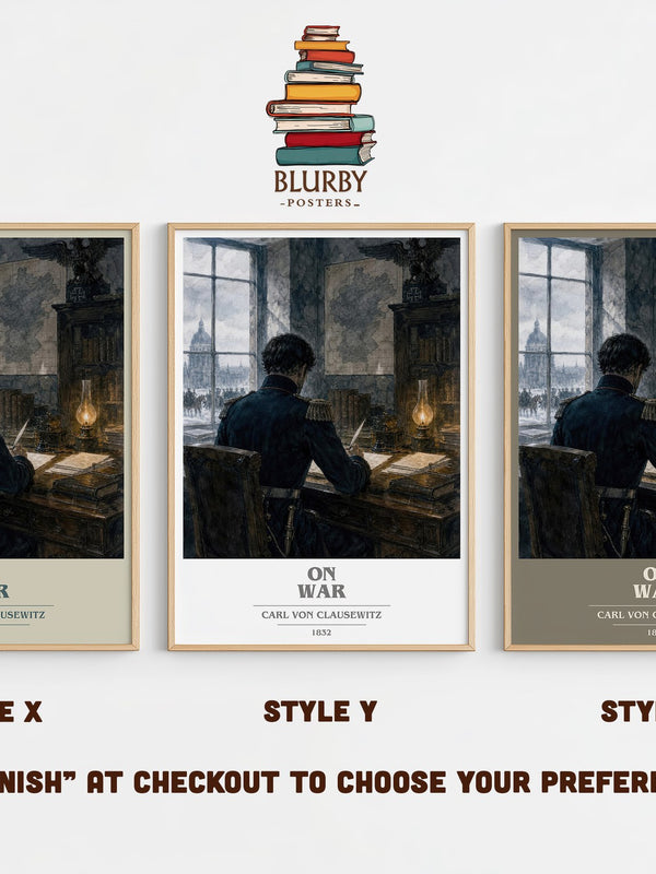 On War book cover print in frame leaning in hallway – non fiction wall art