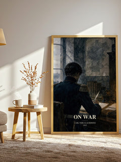 On War watercolour print in frame leaning in hallway – non fiction wall art