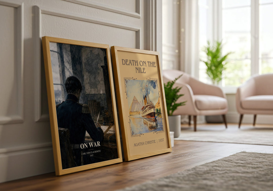 On War watercolour print framed by window – literary home decor
