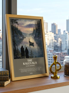 The Kalevala Bookish Wall Art by Elias Lönnrot – framed print on a city-view windowsill