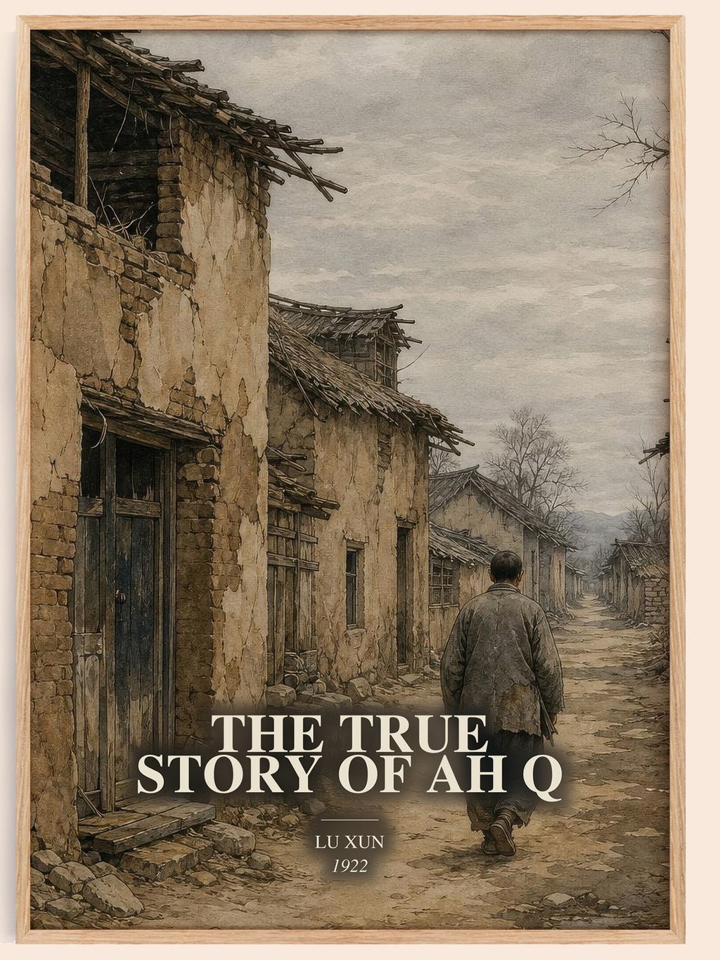The True Story Of Ah Q watercolour book poster by Lu Xun – framed literary art print