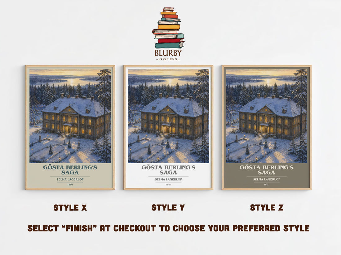 Gösta Berling's Saga book cover print in frame leaning in hallway – classic literature wall art (mockup)