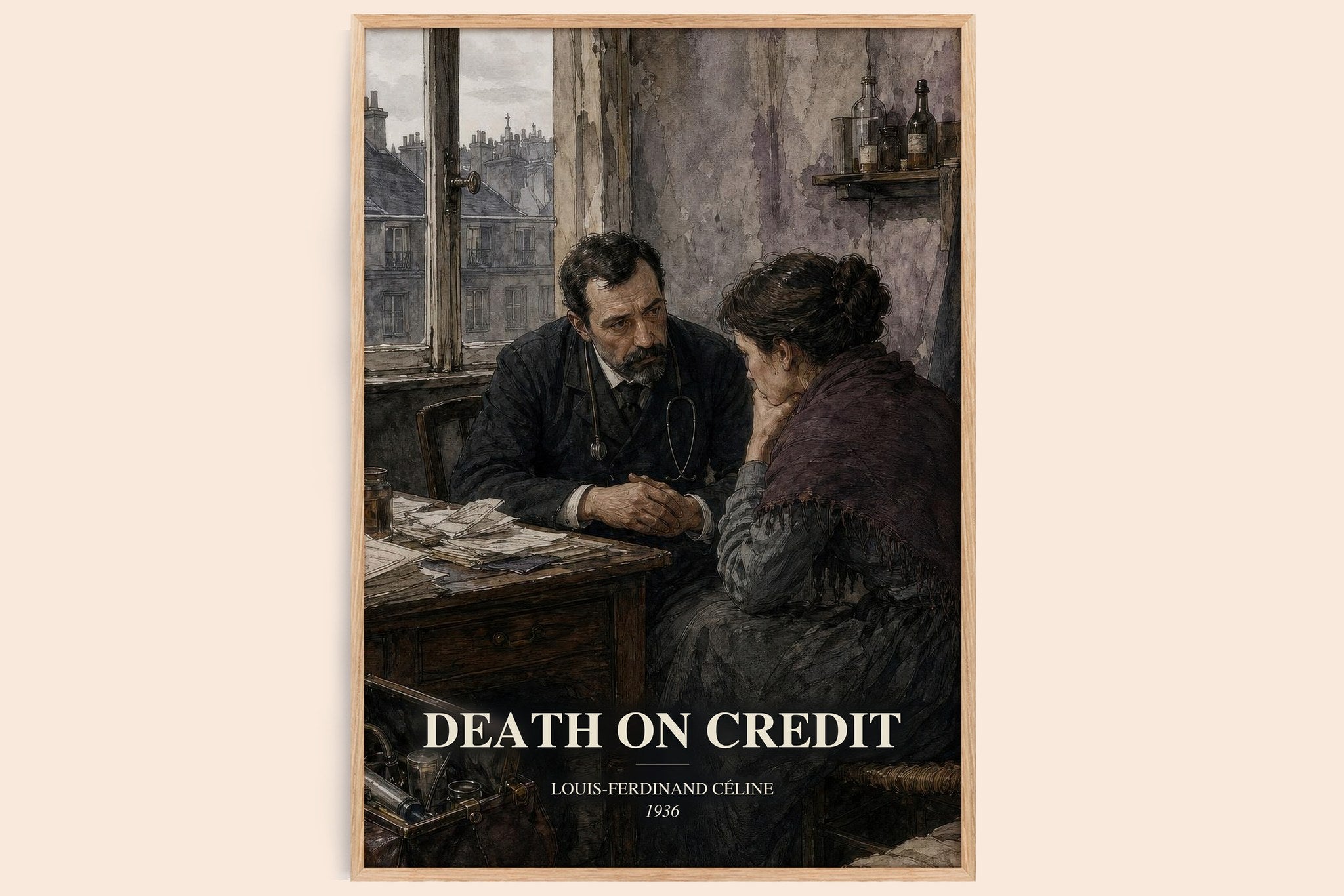 Death on Credit Book Watercolour Illustration by L. Céline