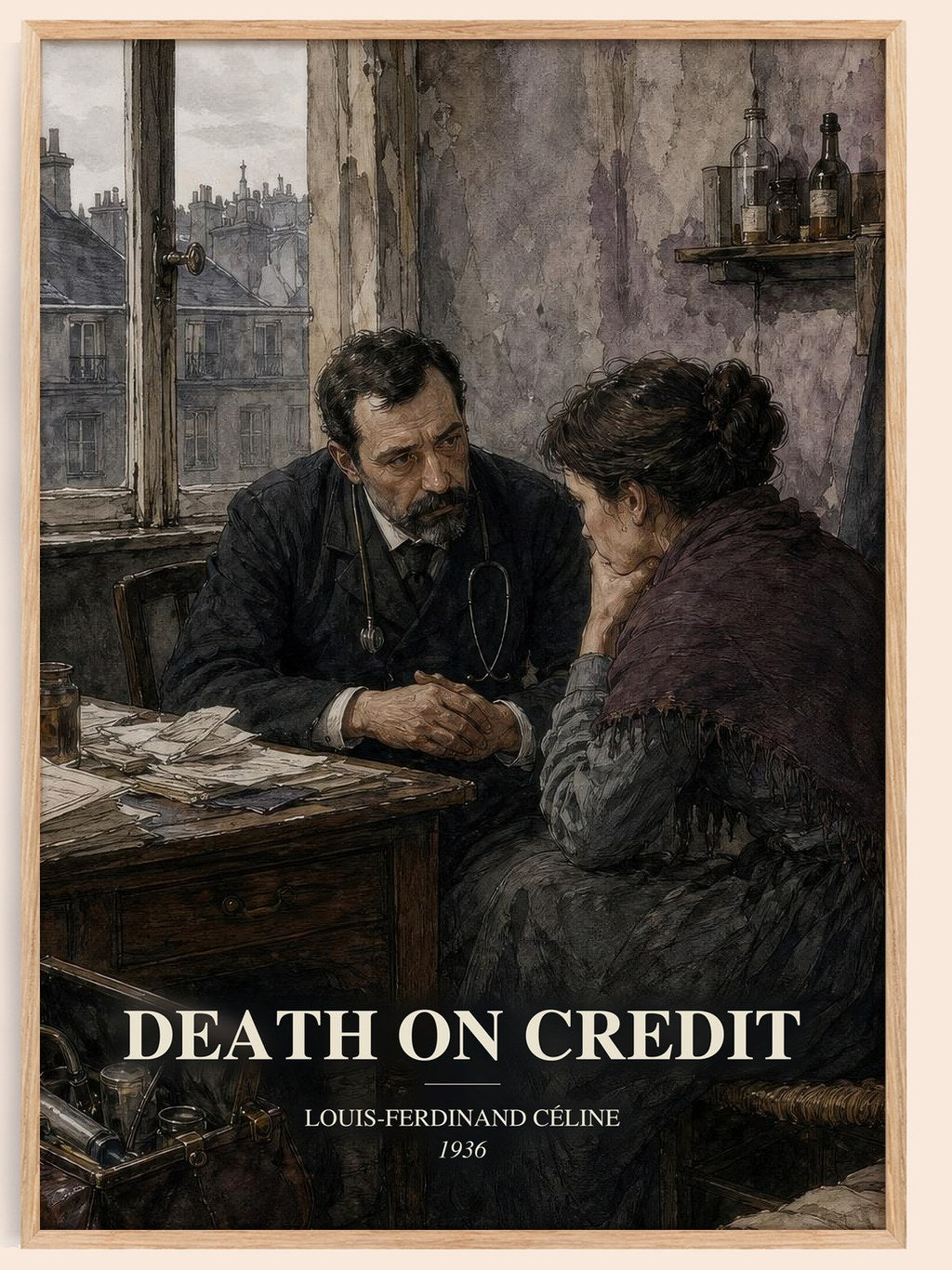 Death on Credit watercolour book poster by Louis-Ferdinand Céline – framed literary art print