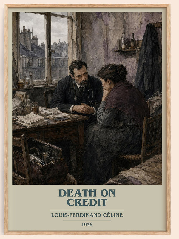 Death on Credit book cover book poster by Louis-Ferdinand Céline – framed literary art print