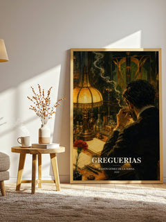 Greguerias watercolour print in frame leaning in hallway – poetry wall art