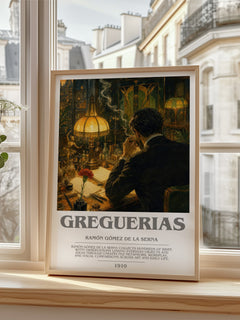 Greguerias Bookish Wall Art by Ramón Gómez de la Serna – framed print by a bright window