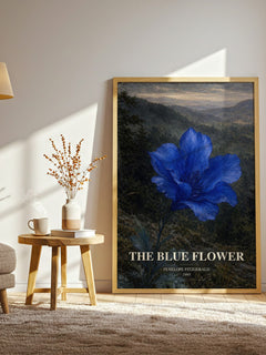 The Blue Flower watercolour print in frame leaning in hallway – historical fiction wall art