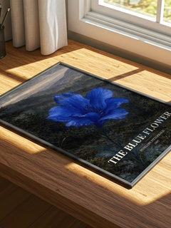 The Blue Flower watercolour book poster framed on wall – historical fiction wall art
