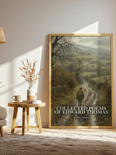 Collected Poems Of Edward Thomas watercolour print in frame leaning in hallway – poetry wall art