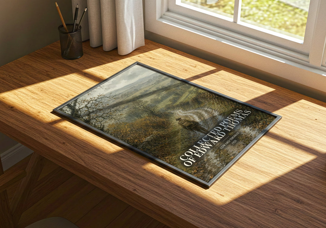 Collected Poems Of Edward Thomas watercolour book poster framed on wall – poetry wall art