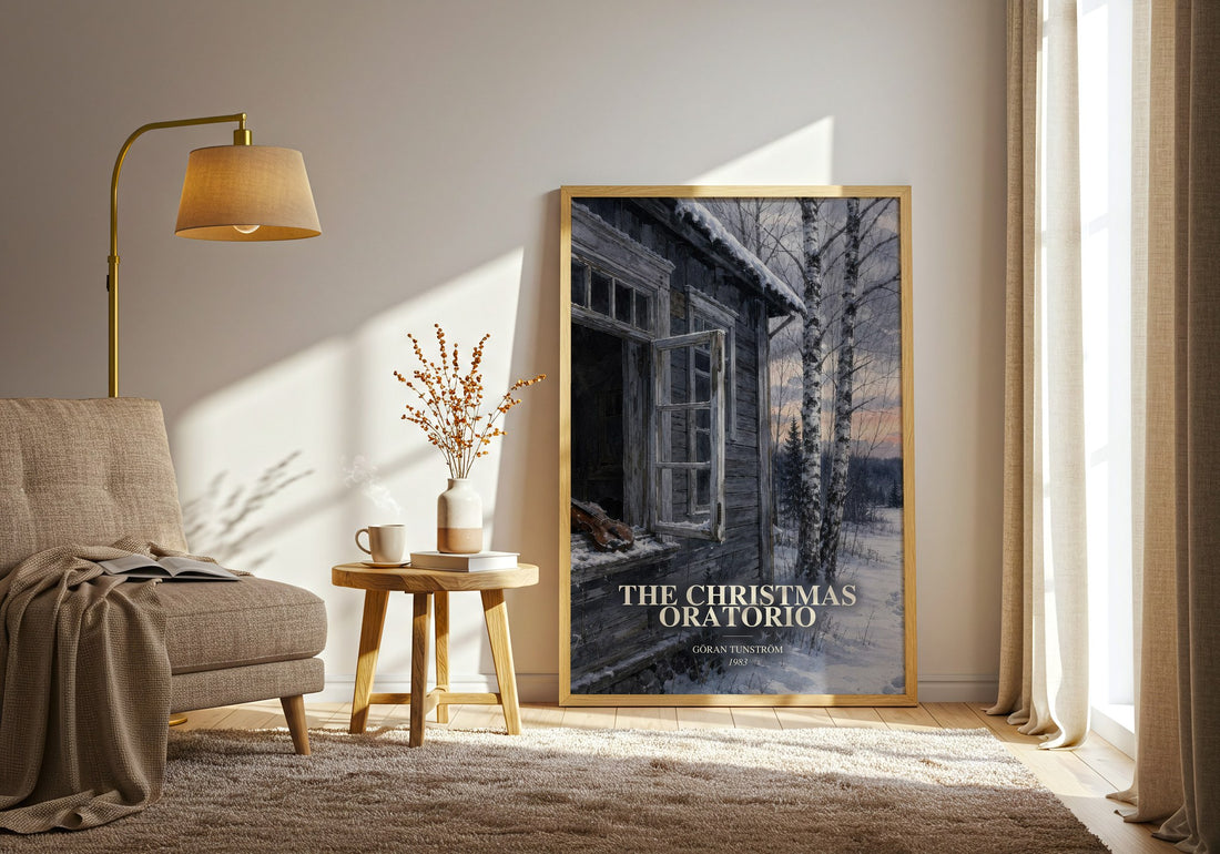 The Christmas Oratorio watercolour print in frame leaning in hallway – literary fiction wall art
