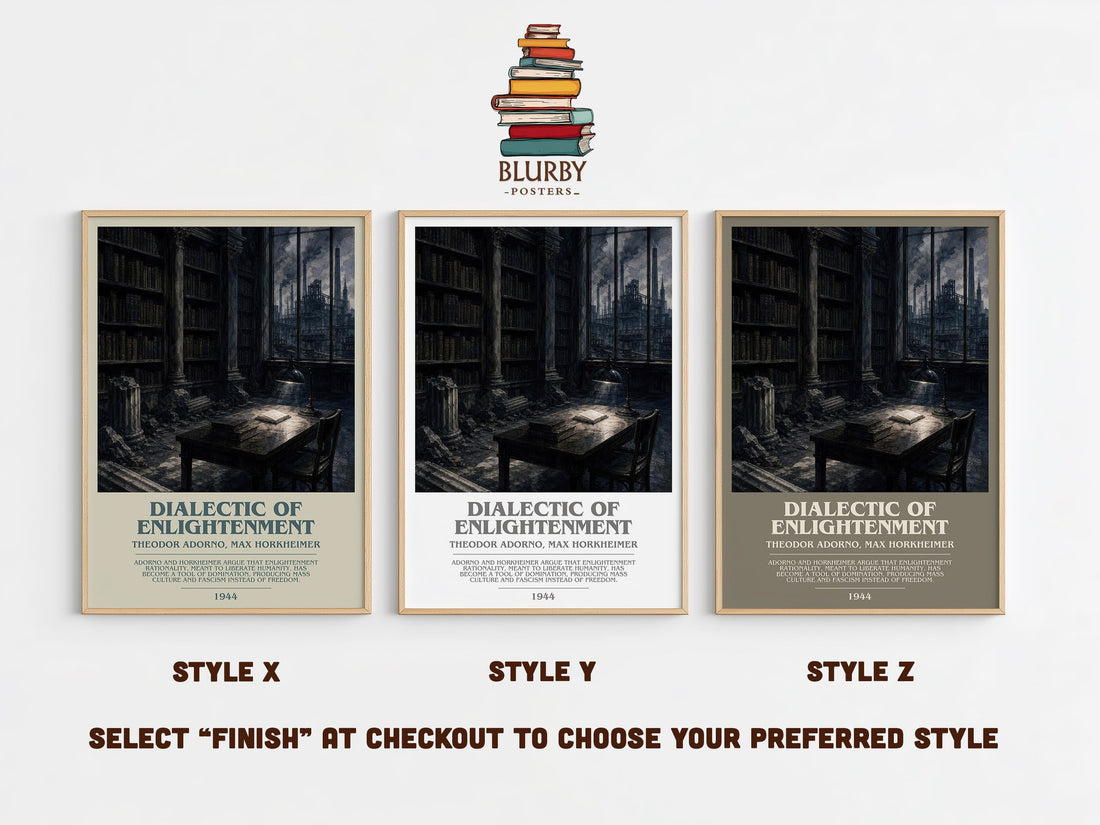 Dialectic Of Enlightenment Bookish Wall Art by T. Horkheimer – Style X, Y and Z side by side – choose your finish