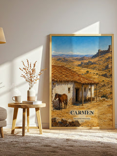 Carmen watercolour print in frame leaning in hallway – classic literature wall art