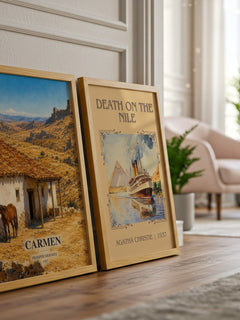 Carmen watercolour print framed by window – literary home decor