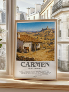 Carmen Bookish Wall Art by Prosper Mérimée – framed print by a bright window