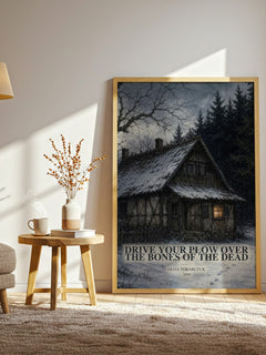Drive Your Plow Over the Bones of the Dead watercolour print in frame leaning in hallway – crime wall art