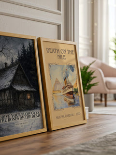 Drive Your Plow Over the Bones of the Dead watercolour print framed by window – literary home decor